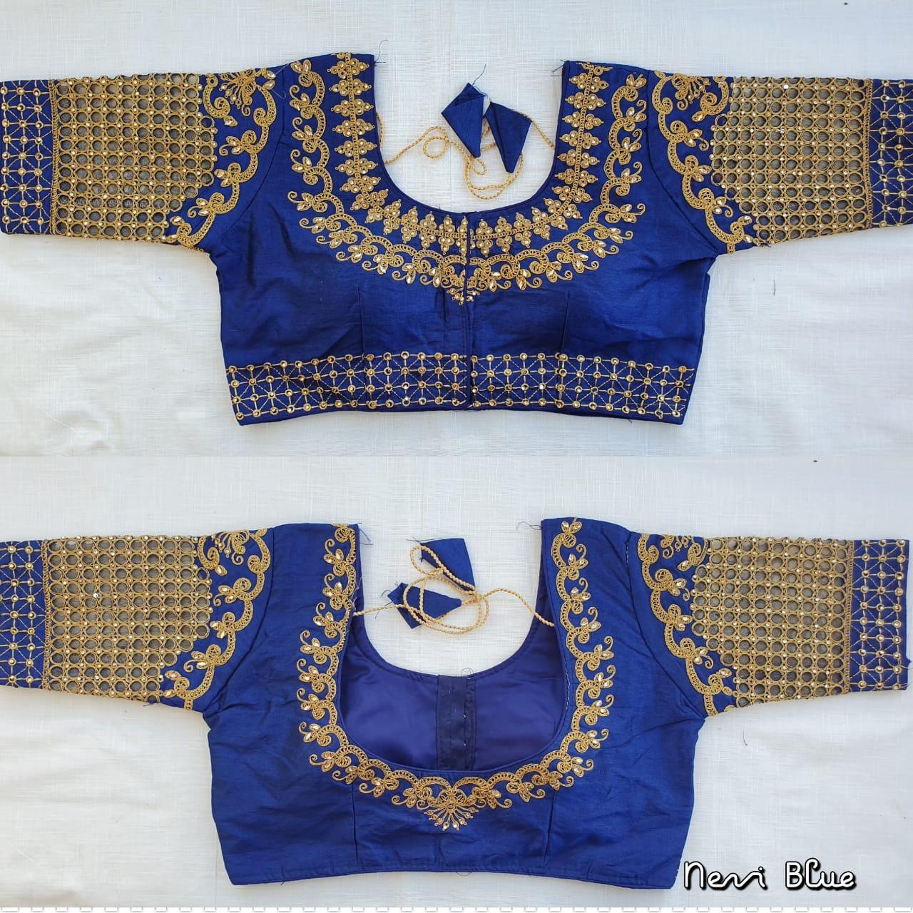 Navy Blue color phantom silk blouse for women