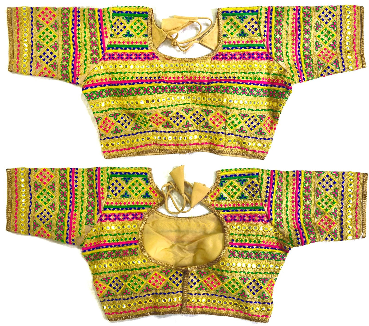 Cream color silk mirror work traditional blouse 