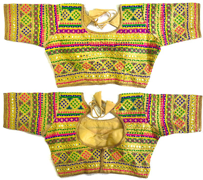 Cream color silk mirror work traditional blouse 