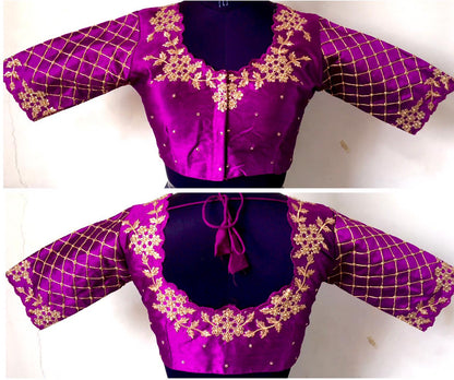Magenta color silk hand work blouse price