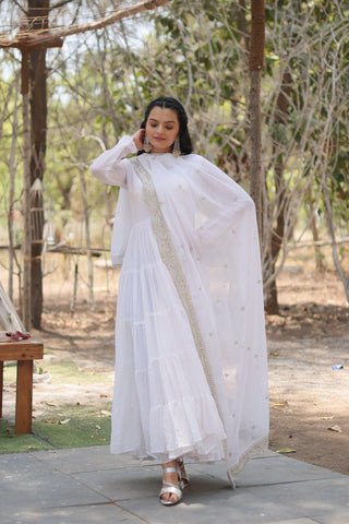 white gown with dupatta