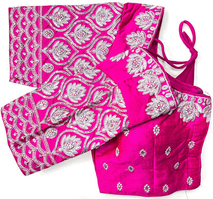 Pink color silk sequins work blouse price