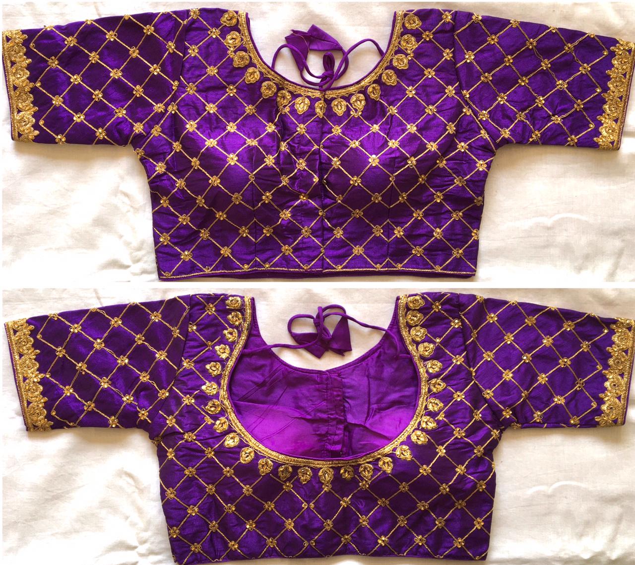 Purple color fentam silk readymade blouse images