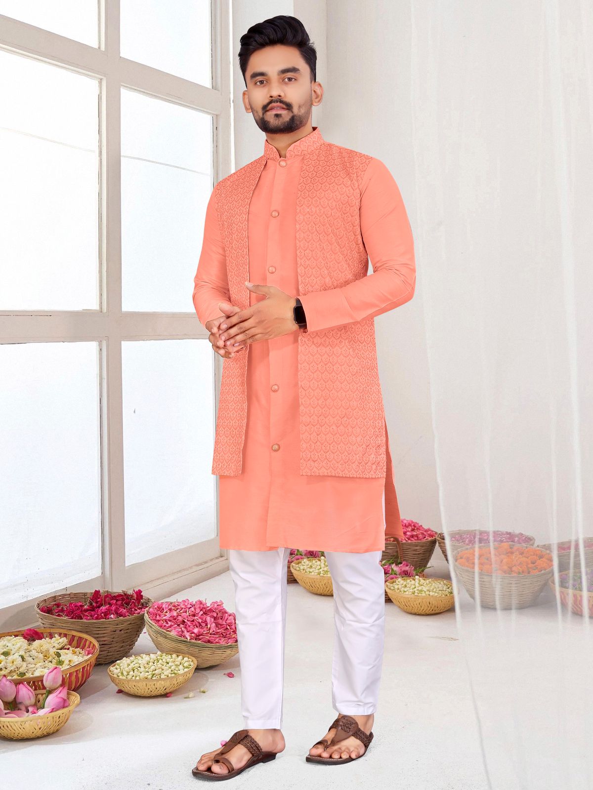 Traditional Indian Wedding Wear Men's Indo Western Kurta Pajama
