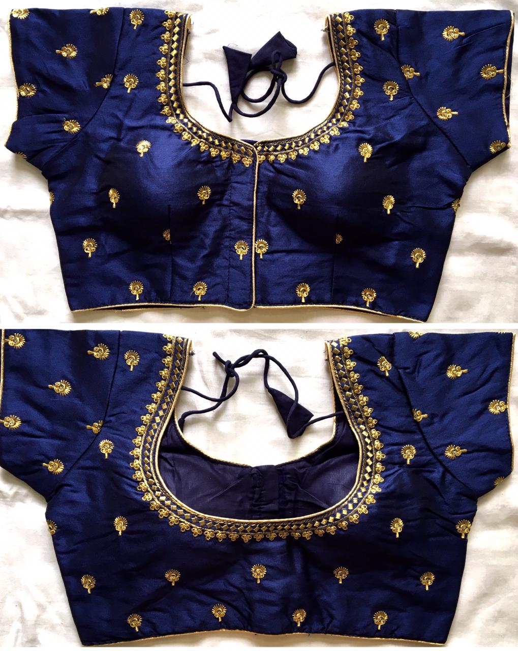 Navy Blue readymade color silk sequins work blouse 