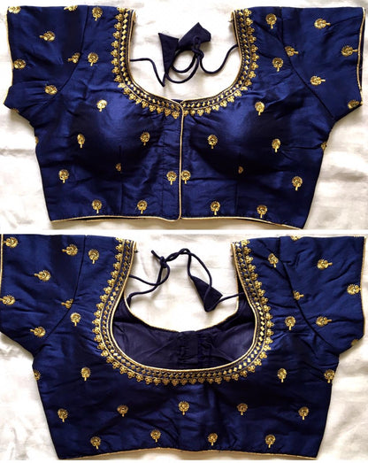 Navy Blue readymade color silk sequins work blouse 