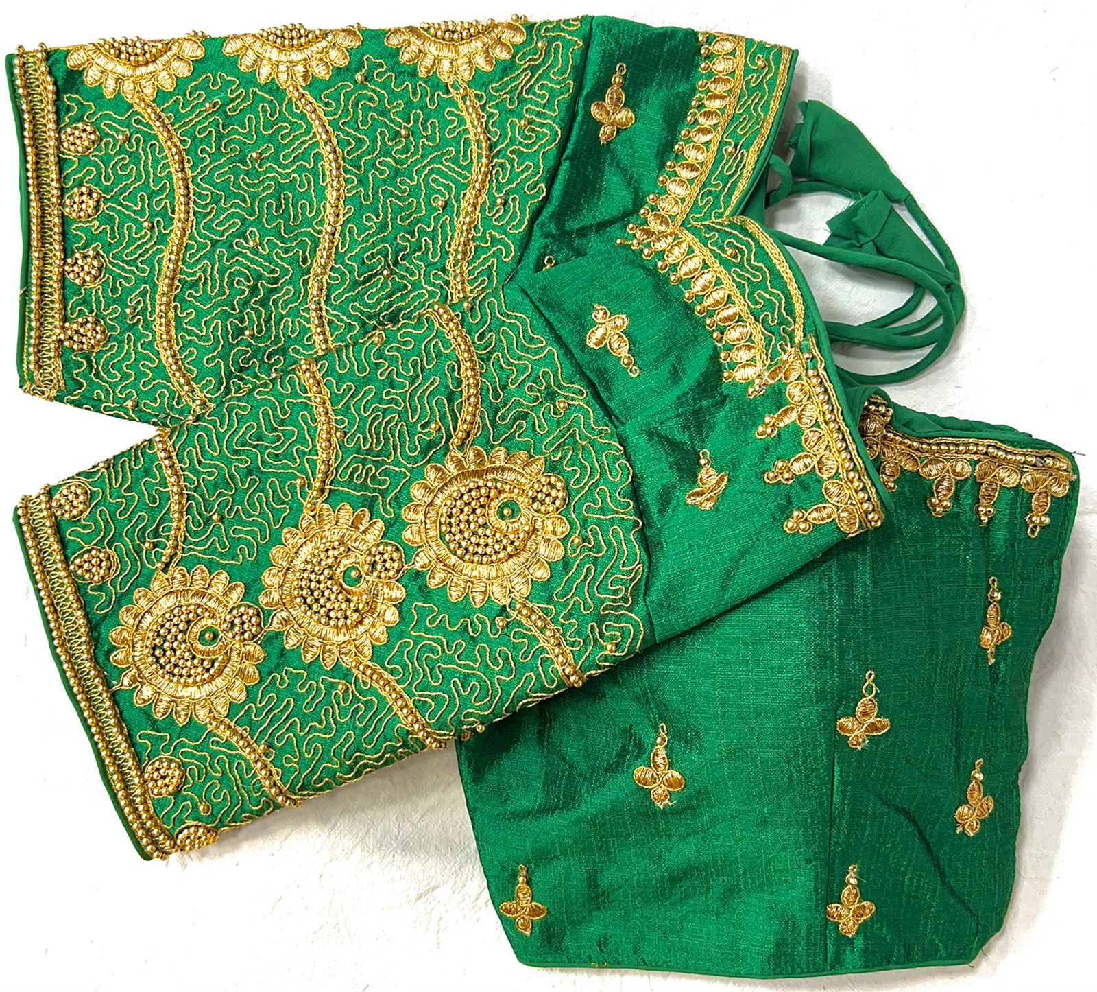 Green color silk embroidery work blouse images