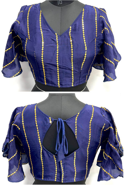 Navy blue color silk sequins work blouse for women