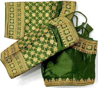 Mehendi color silk sequins work blouse for wedding