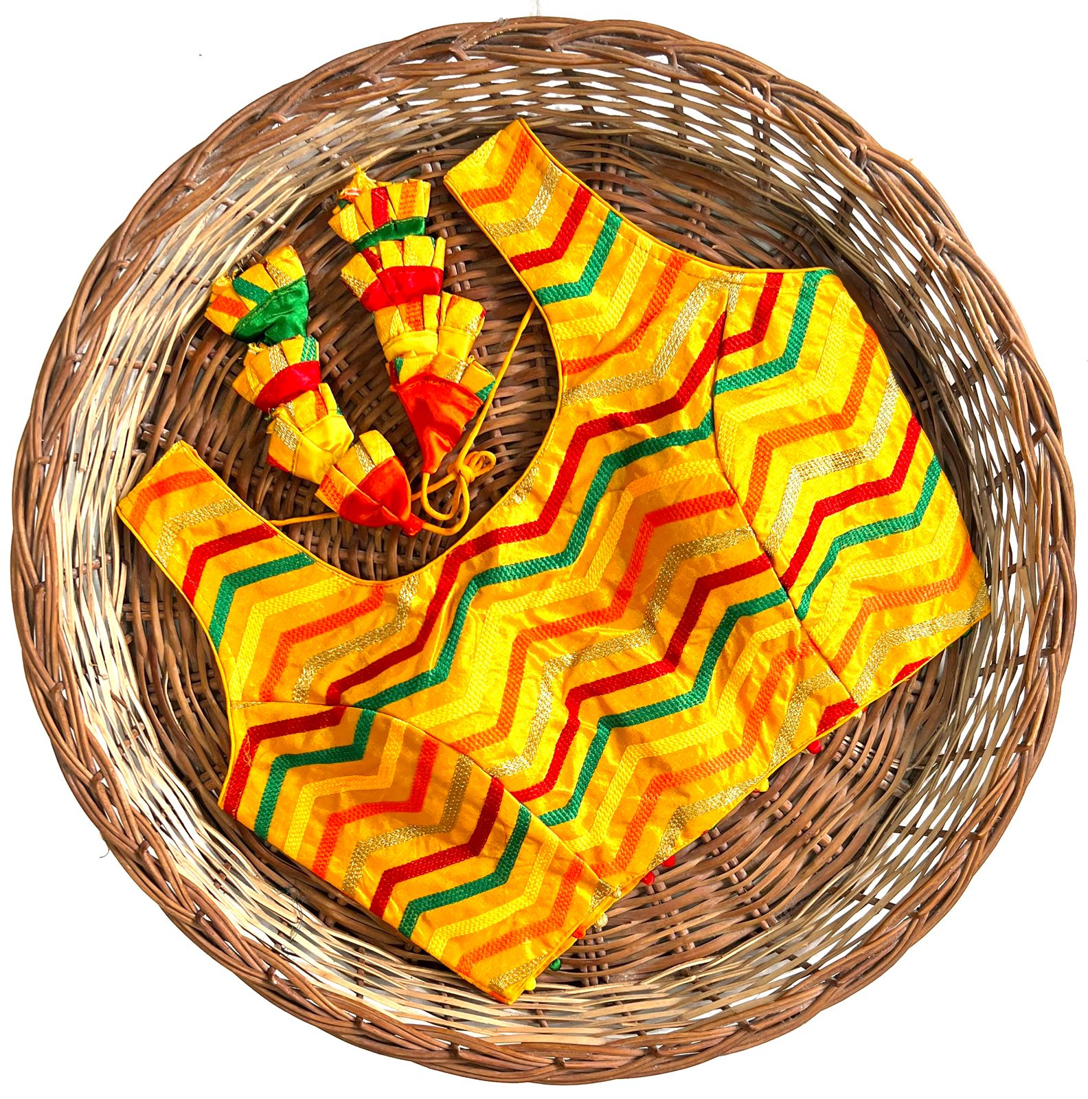 Yellow color thread work silk blouse price