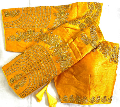 Mustard color phantom silk blouse for festive