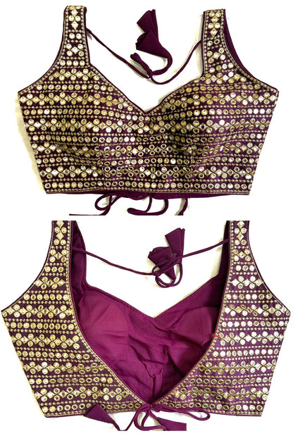 Wine Color mirror work blouse for  wedding