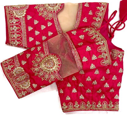 Pink color coding work silk blouse online shopping