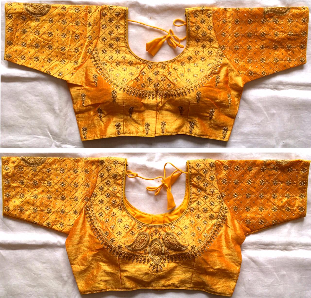Yellow color phantom silk thread work blouse price