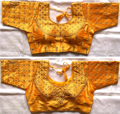 Yellow color phantom silk thread work blouse price