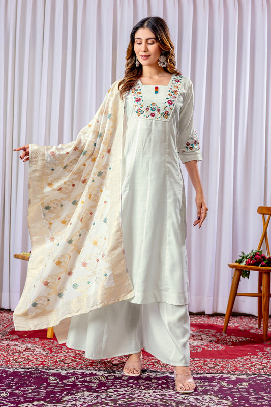 White color mango silk sharara suit for women