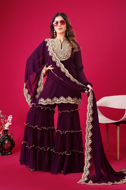 Wine color georgette salwar suit for women with dupatta

