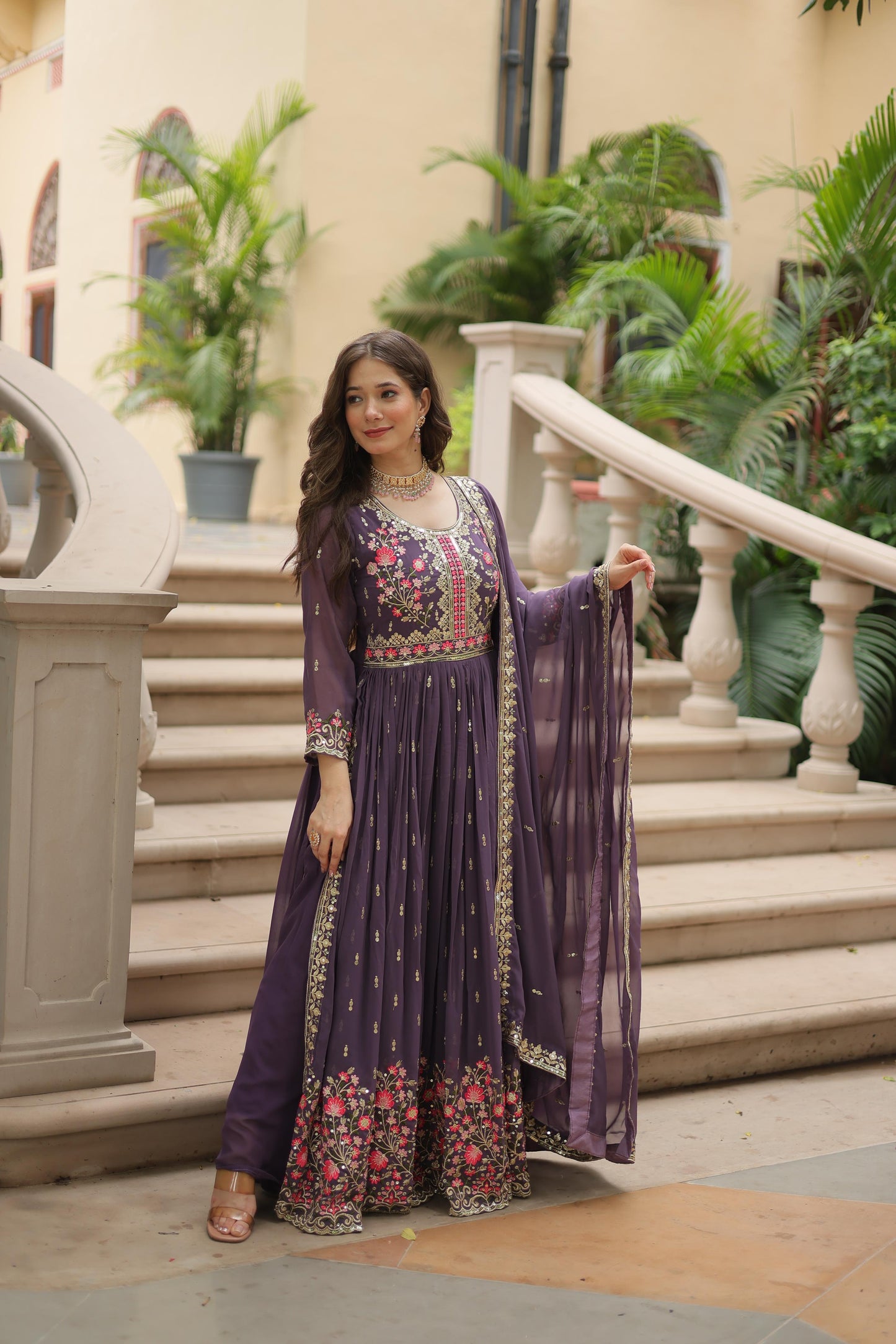Lavender color sequins work sharara suit for wedding