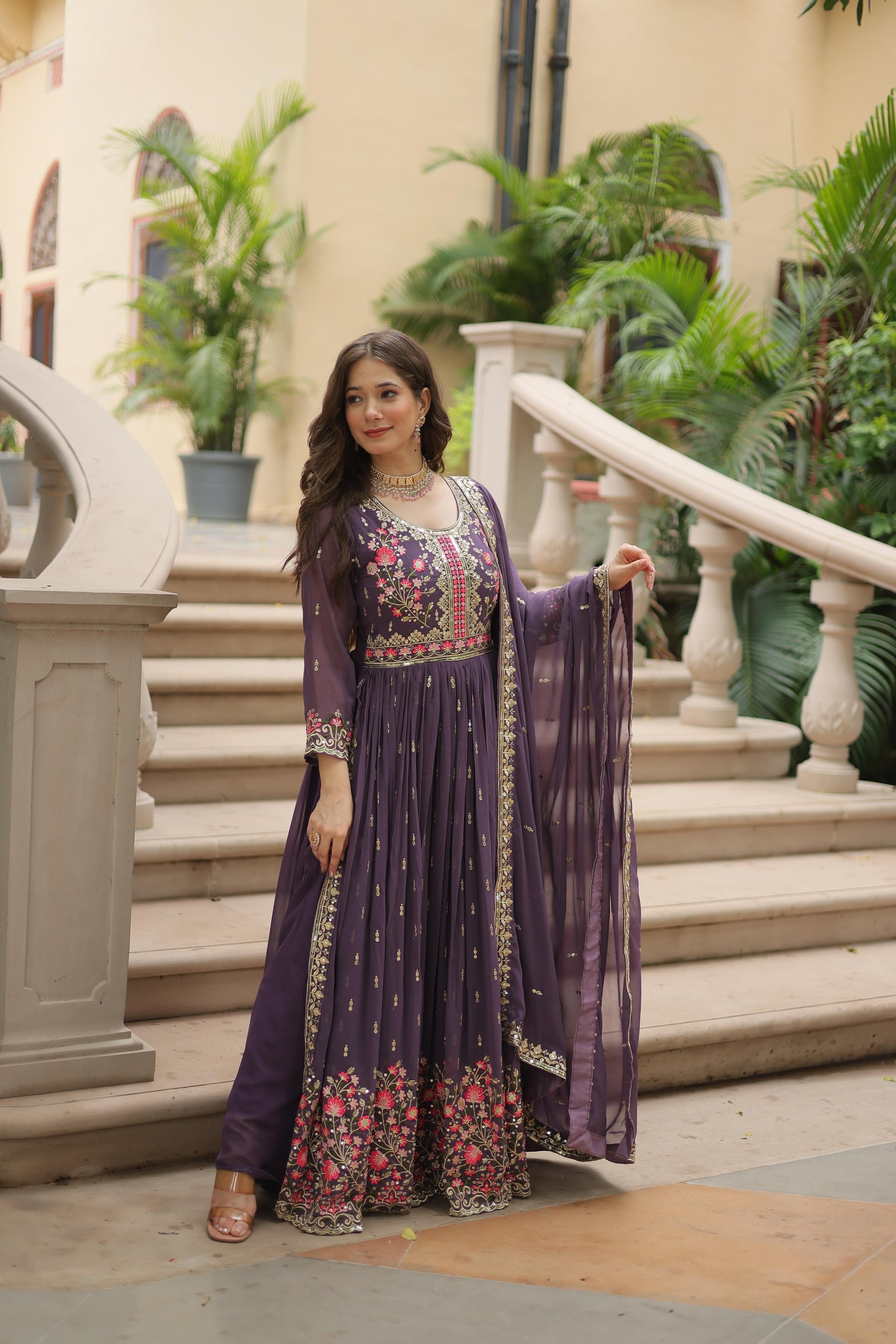 Lavender color sequins work sharara suit for wedding