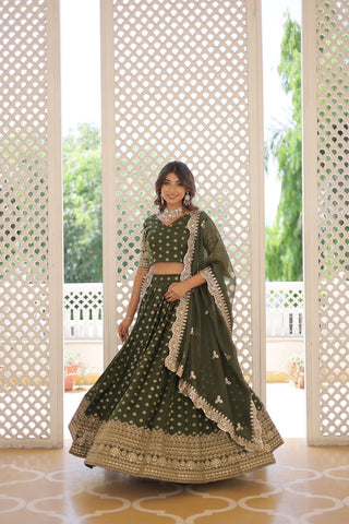 jacquard Green lehenga for wedding