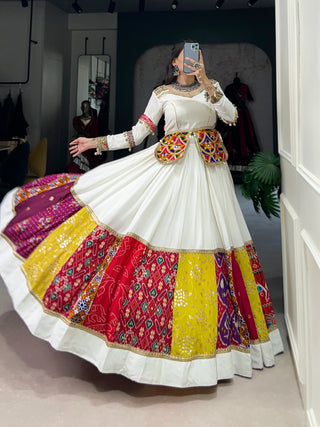 White rayon printed gamthi work chaniya choli price
