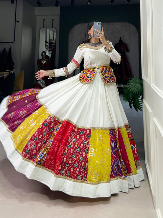 White rayon printed gamthi work chaniya choli price
