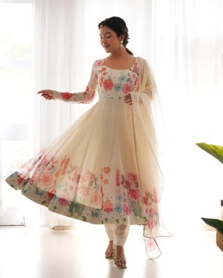 White organza silk gown with dupatta