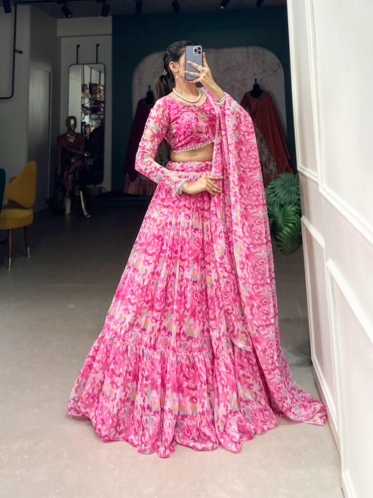 Pink color georgette lehenga choli for party
