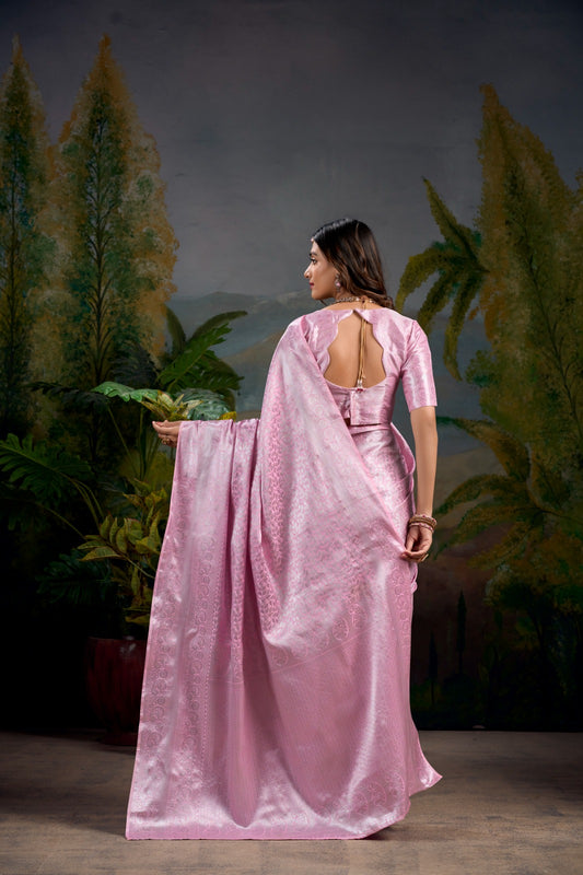 Pink color kanjivaram saree for wedding
