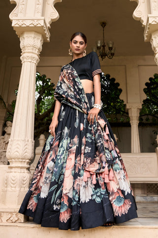 Black color tussar silk lehenga choli 