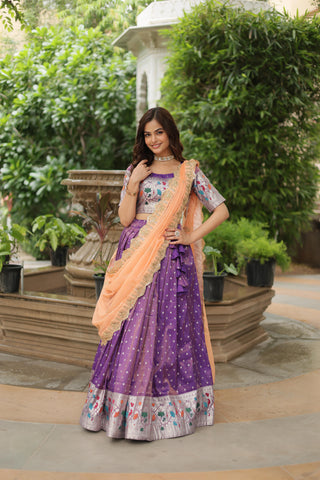 Purple color meena weaving lehenga choli for women