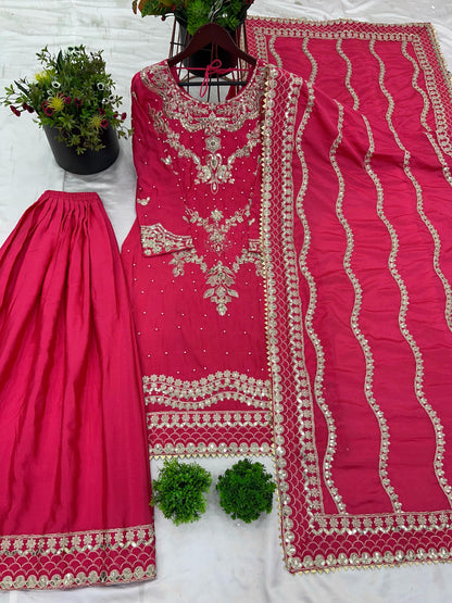Pink color chinon silk sharara suit for women