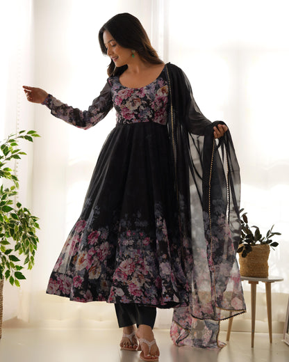 Black color organza silk salwar suit with dupatta 