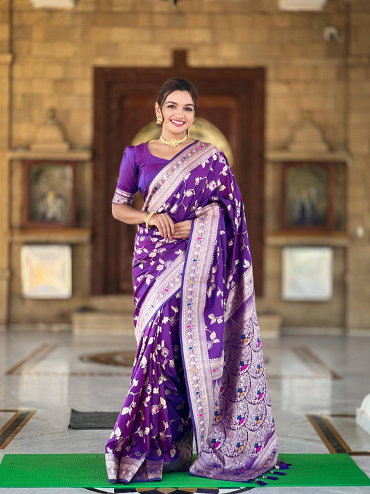 Purple color banarasi silk saree for women price

