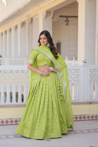 Light green color viscose jacquard lehenga choli for women
