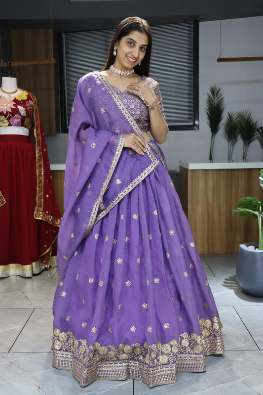 Lavender color georgette sharara suit for women with dupatta
