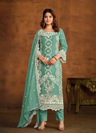 Green salwar suit party wear
