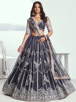 Dark grey colour lehenga for women
