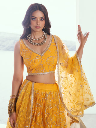 Yellow colour lehenga for women party wear
