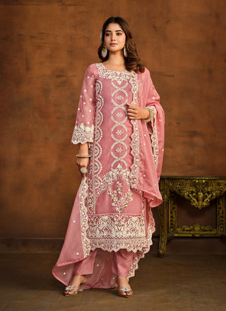 Women pink salwar suit party wear with dupatta
