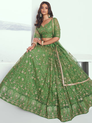 Simple green net lehenga choli for women
