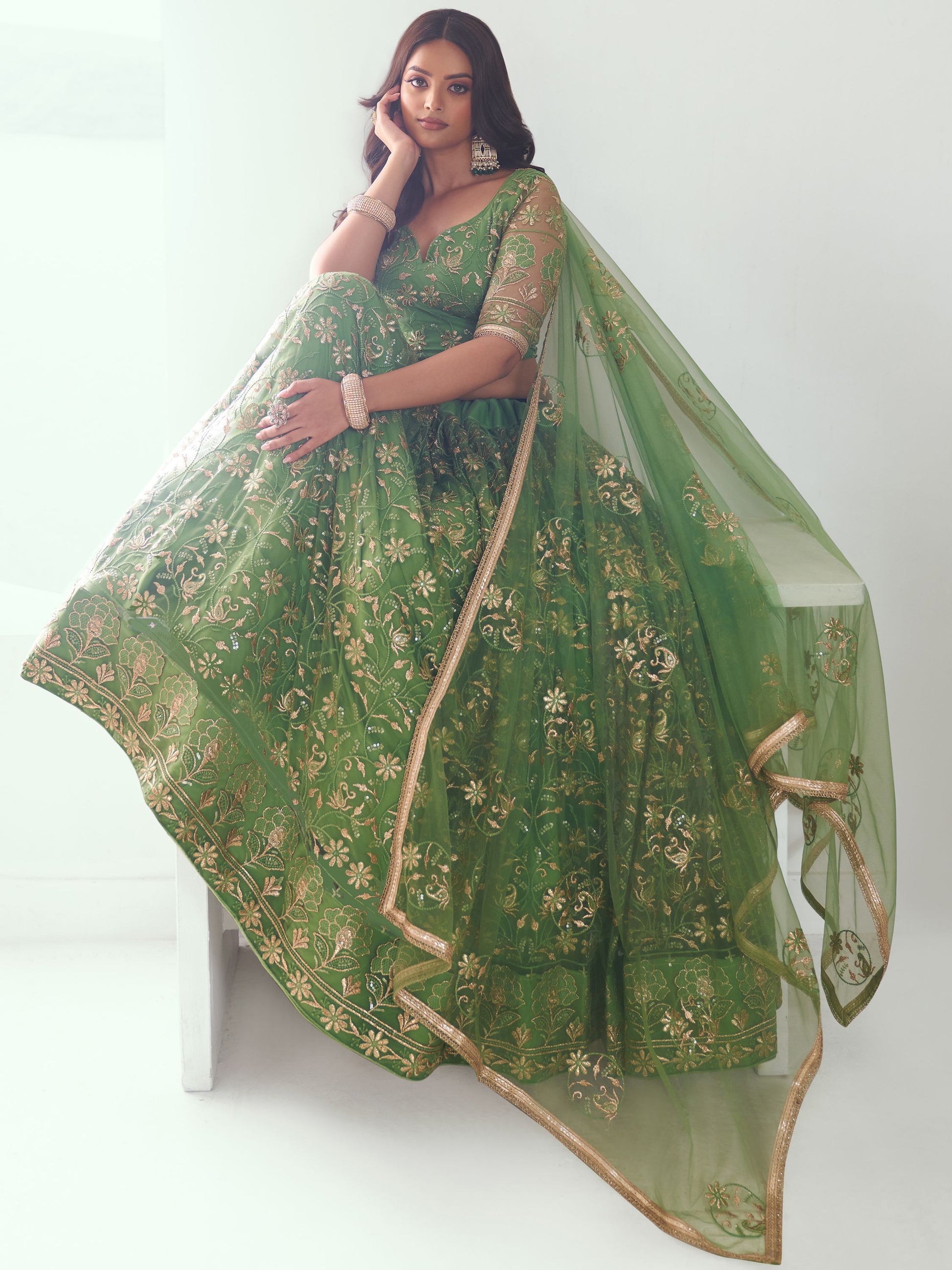 Heavy work green lehenga choli for women