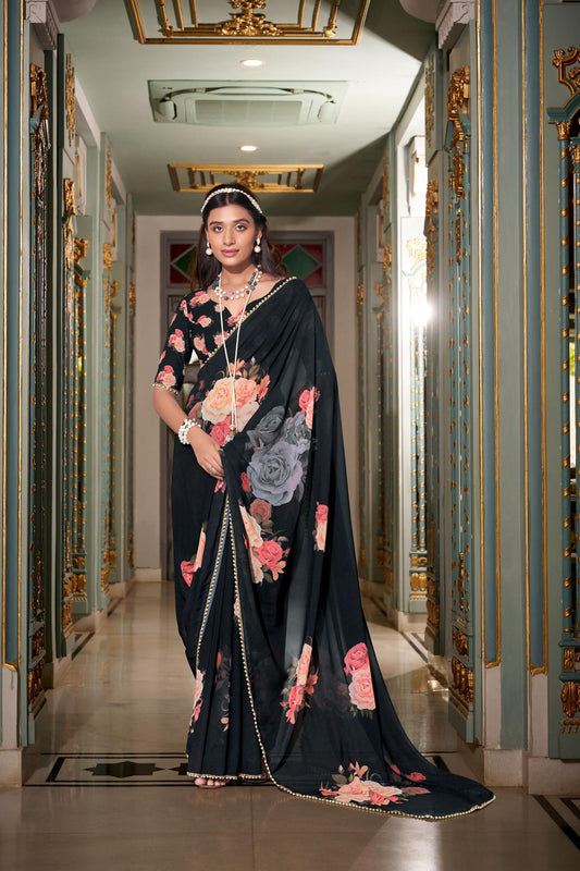Black color georgette saree for women