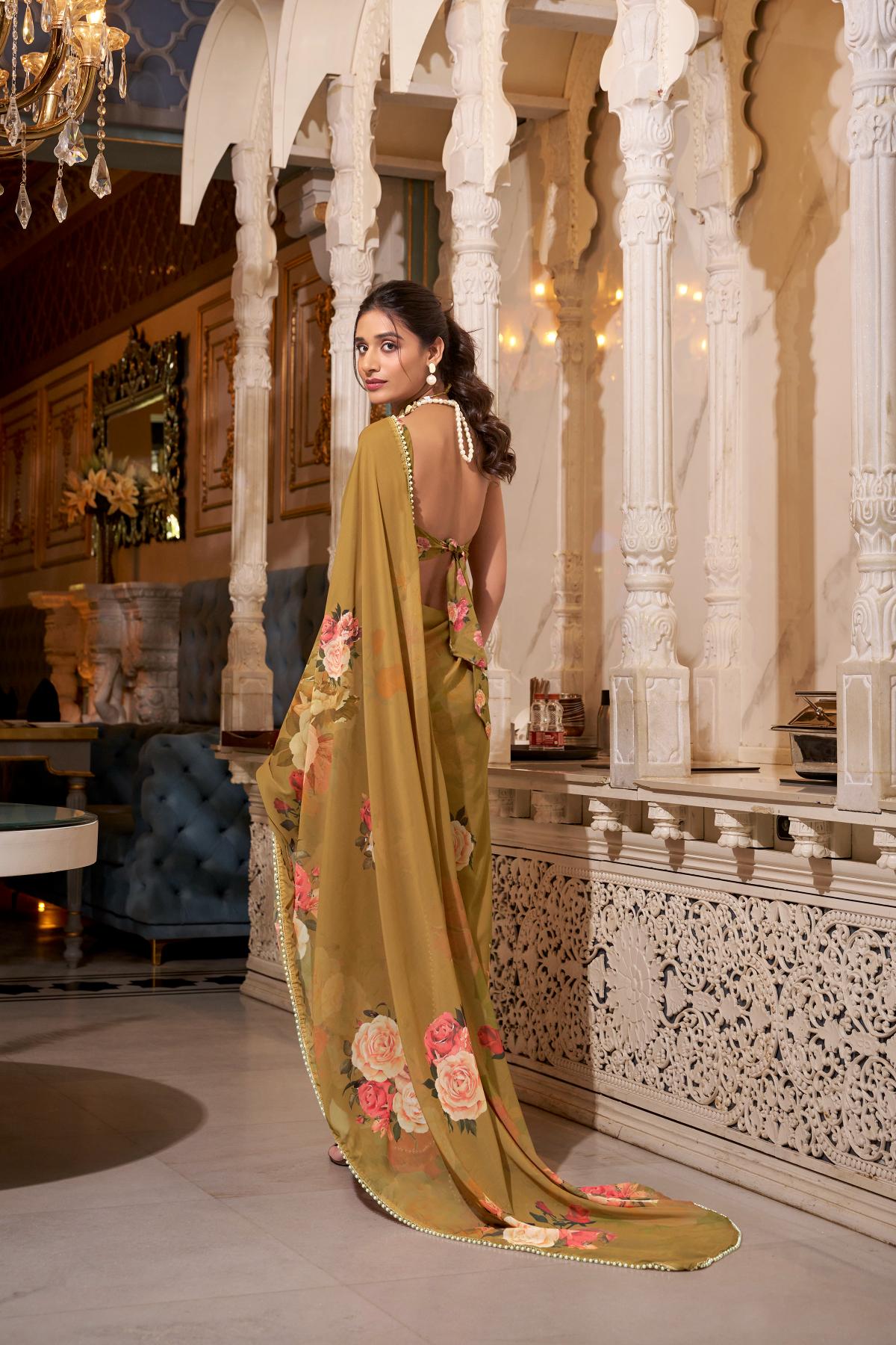 Party wear brown color saree for women