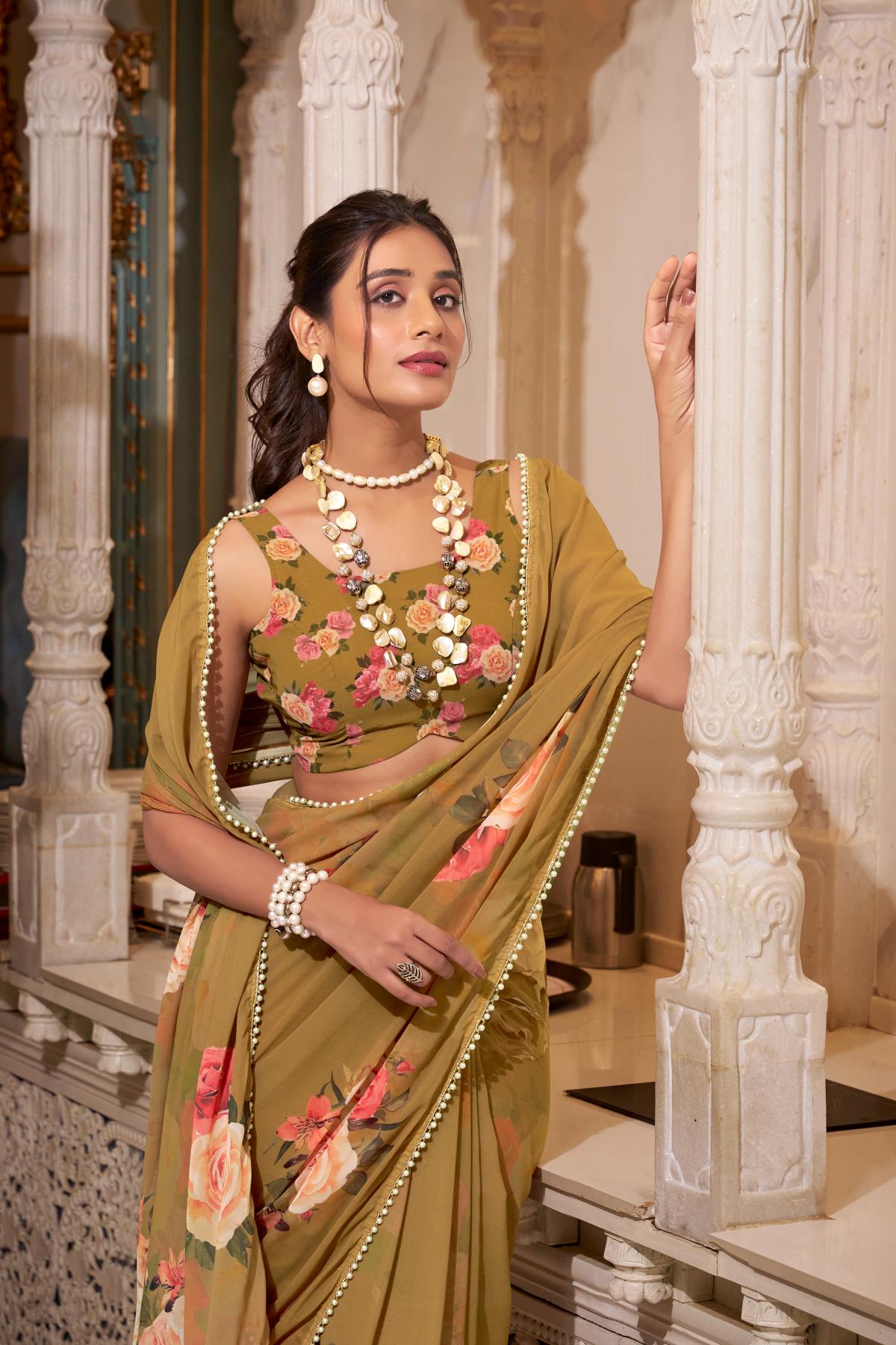 Brown color georgette saree