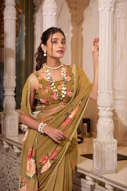 Brown color georgette saree