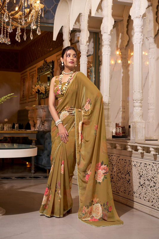 Brown color georgette saree with blouse