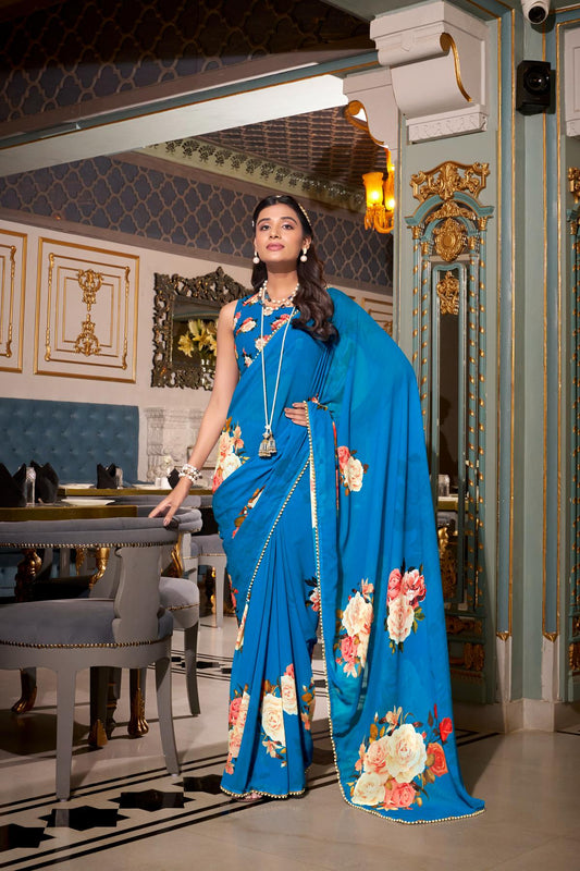 Blue color georgette saree for women
