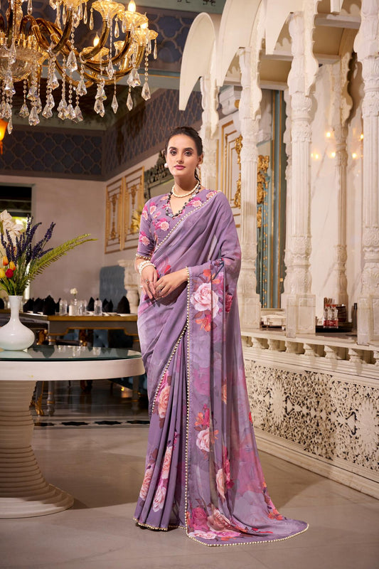 Lavender color georgette saree for women 