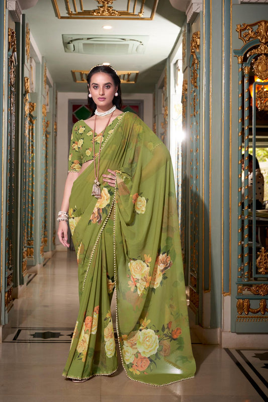 Wedding wear mehendi color saree for party